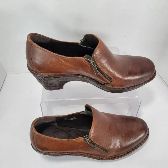 Born Womens 10 Brown Elliot Heeled Zipper Clogs‎ Mules Normcore Academia Casual - Picture 13 of 13